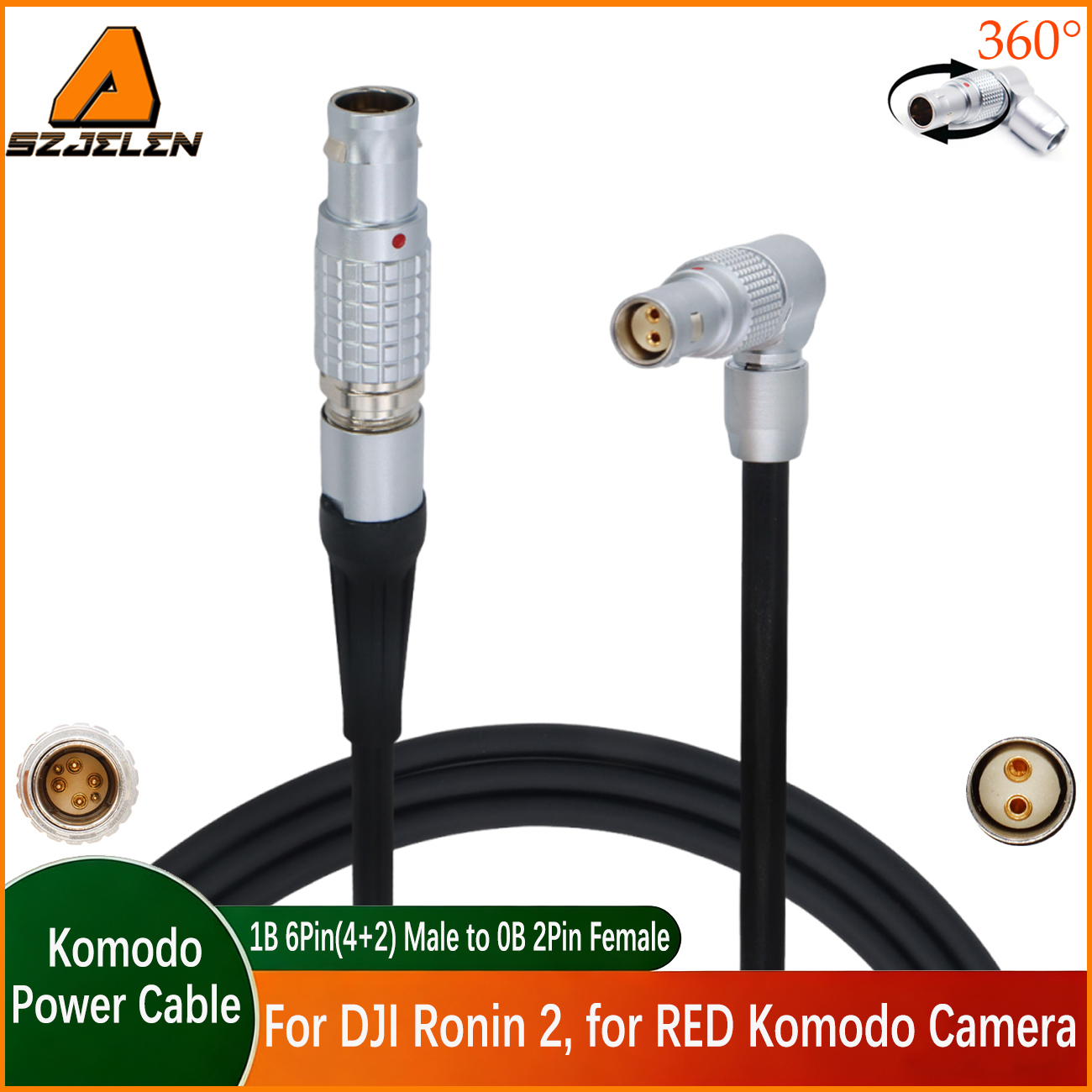 Power Cable 1B 6Pin(4+2) for DJI Ronin 2 to 0B 2Pin Female for RED Komodo Camera