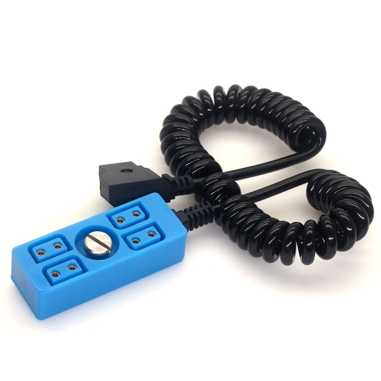 D-tap to 4 Port D-tap Female Power Splitter Coiled Cable With 1/4" Screw