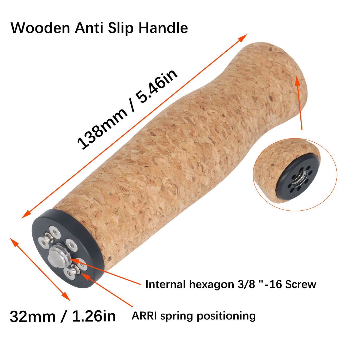 Camera Top Handle Circular Cork Handle with 3/8"-16 Screw and Spring Locating Pin
