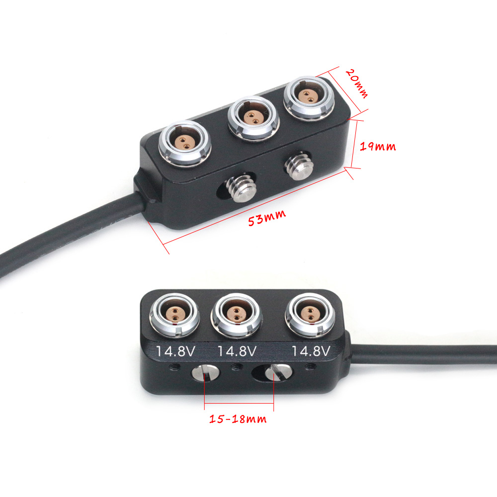 0B 2Pin/RS 3Pin/D-tap to 3*0B 2Pin Female Hub Adapter Splitter for Camera ARRI, SONY, RED