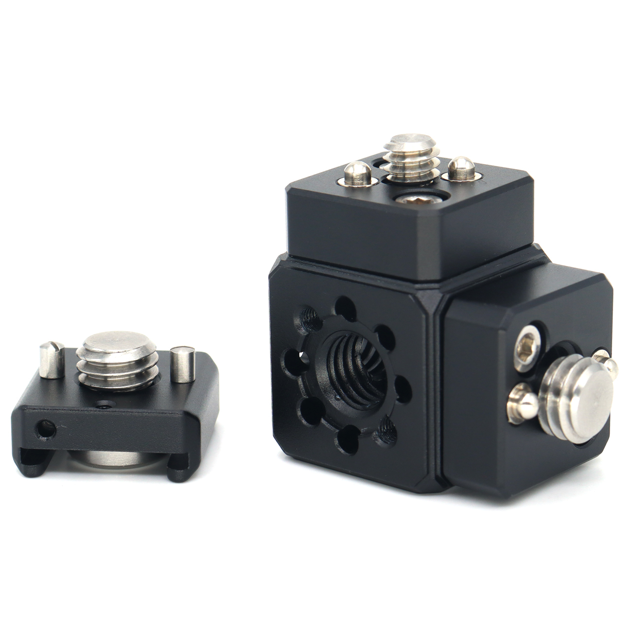 Multi-Hole Screws Adapter with Cold Shoe Mount with 1/4'' 3/8'' ARRI Thread Hole for Tripod, Magic Arm, Microphone, Camera Cage