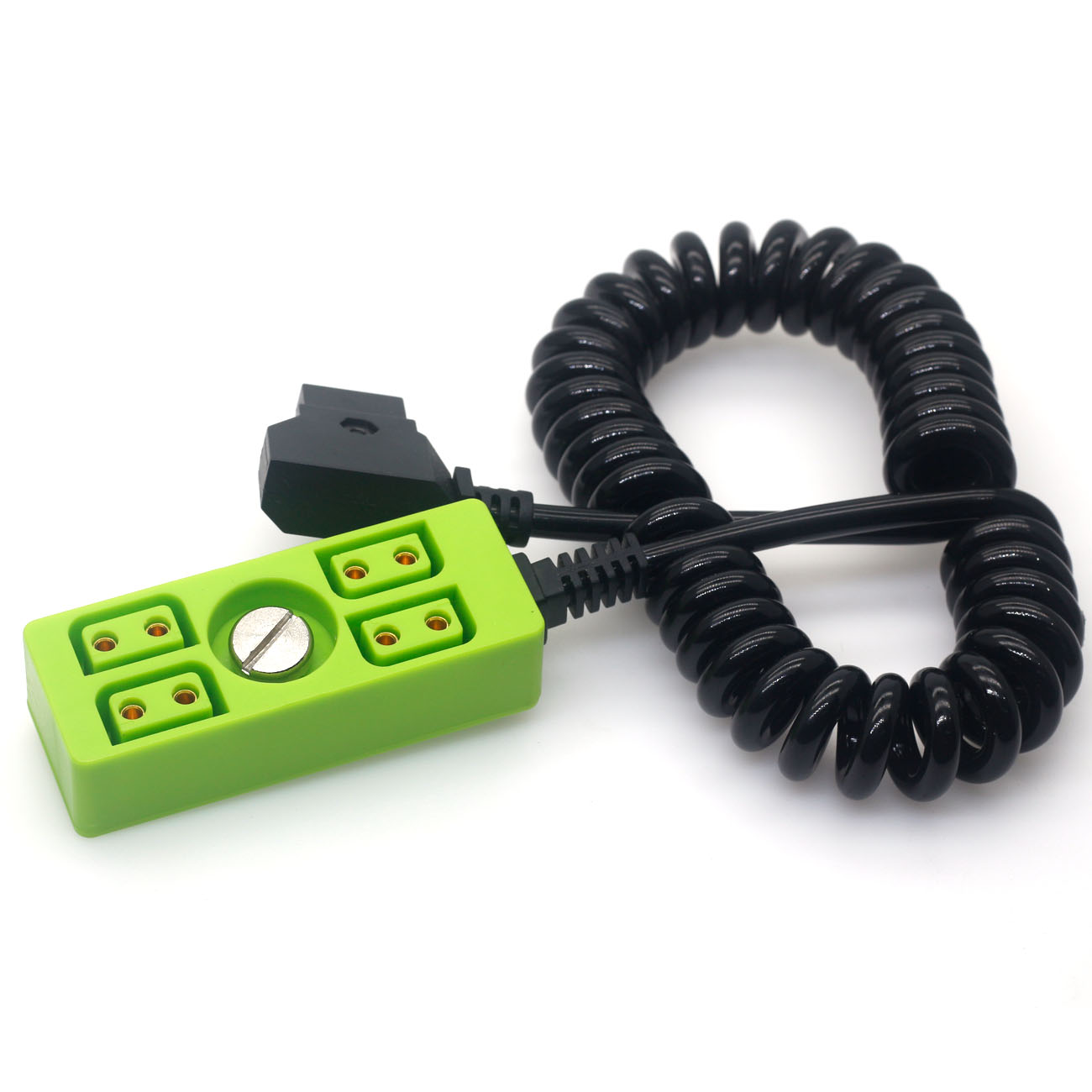 D-tap to 4 Port D-tap Female Power Splitter Coiled Cable With 1/4" Screw