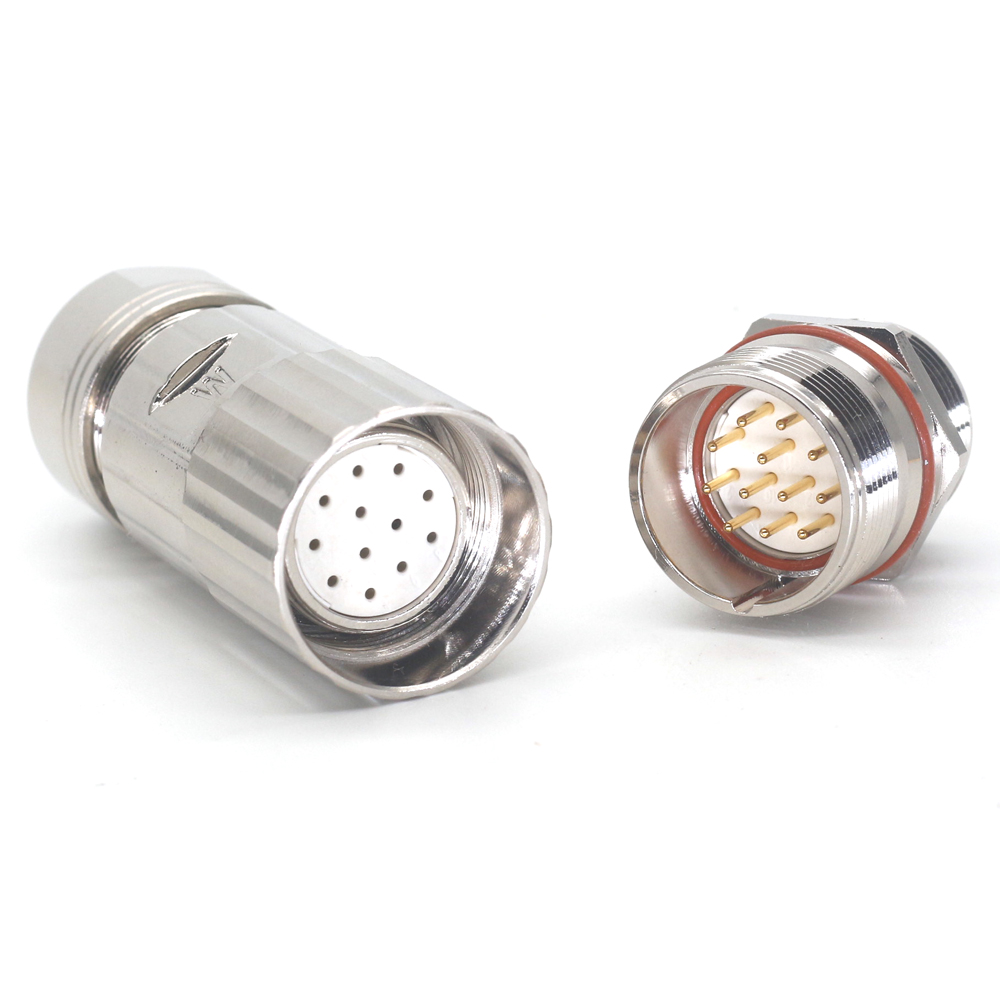 M23 12Pin Connector Plug, Straight Solder Type for Cable Connection, Shielded for Automotive Industrial Use, Electrical Engineers