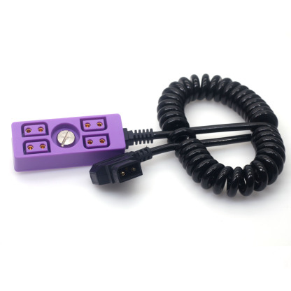 D-tap to 4 Port D-tap Female Power Splitter Coiled Cable With 1/4" Screw