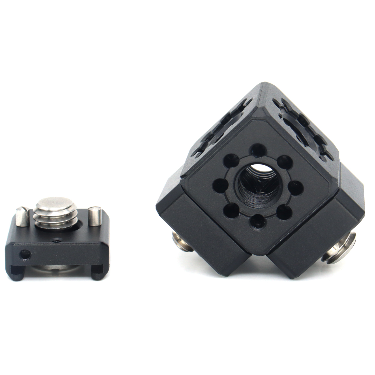 Multi-Hole Screws Adapter with Cold Shoe Mount with 1/4'' 3/8'' ARRI Thread Hole for Tripod, Magic Arm, Microphone, Camera Cage