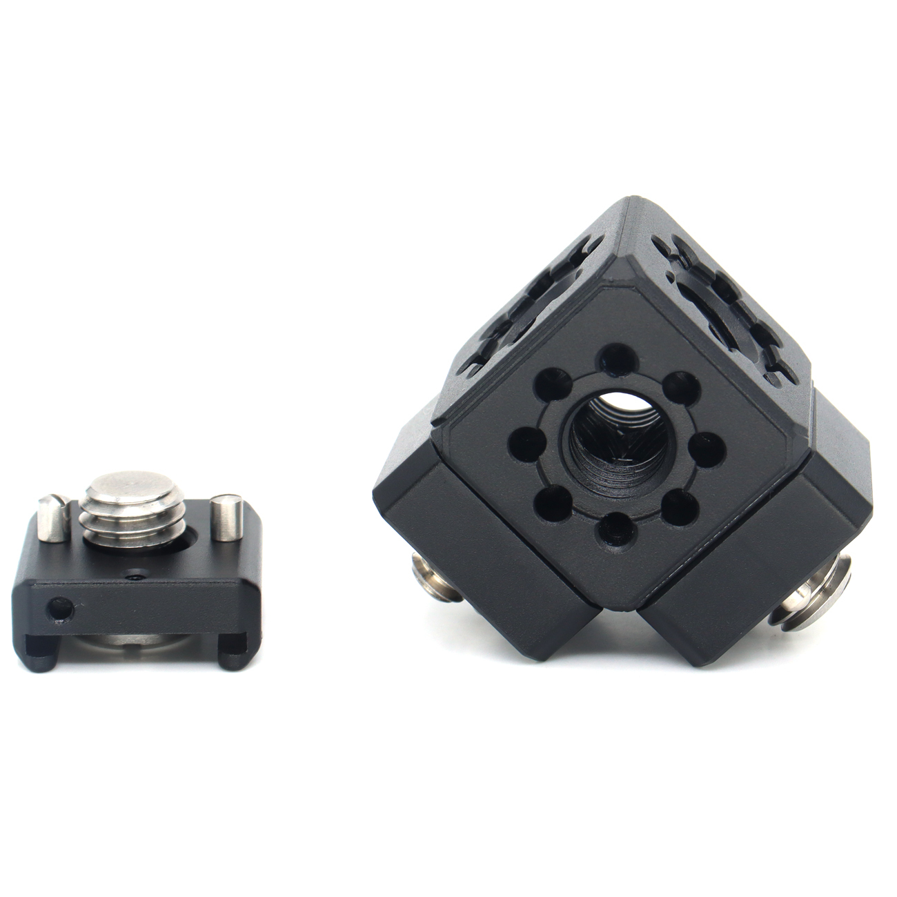 Multi-Hole Screws Adapter with Cold Shoe Mount with 1/4'' 3/8'' ARRI Thread Hole for Tripod, Magic Arm, Microphone, Camera Cage