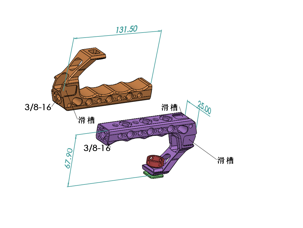Camera Top Handle with 3/8" ARRI Locating Pins, with 1/4" 3/8" Threads and 3 Cold Shoes, Compatible with ARRI Handles