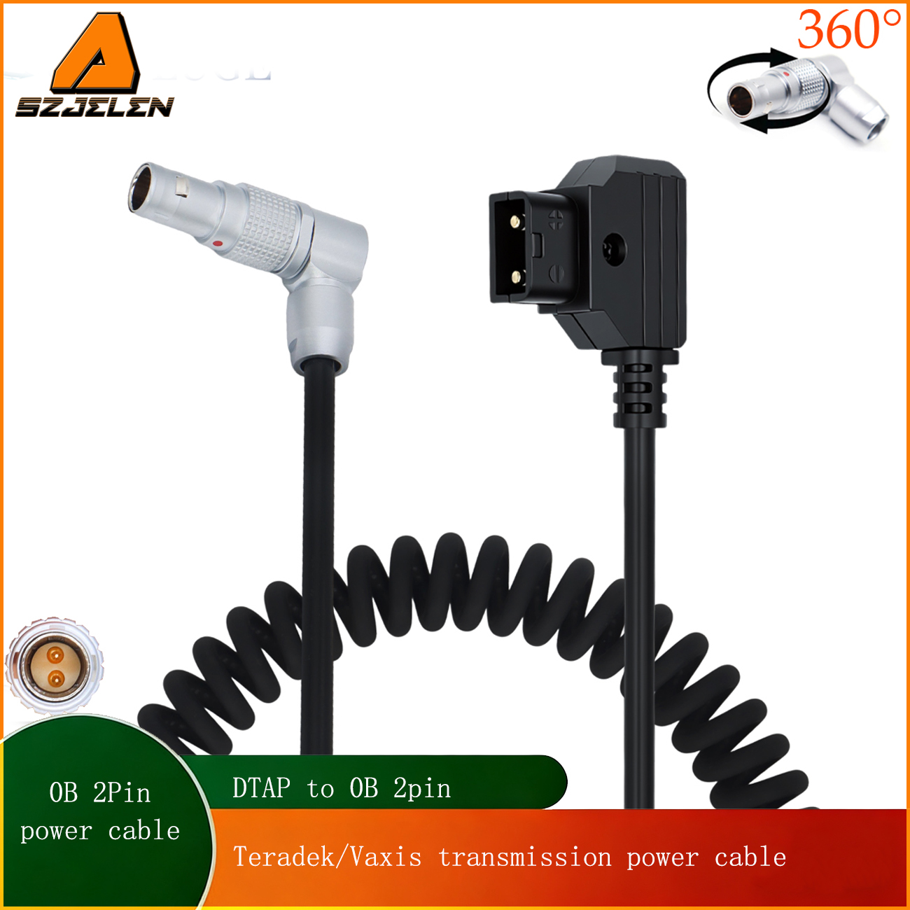 Power Coiled Cable D-tap to 0B 2Pin for Teradek Bolt Pro 1000/3000ft, Vaxis Transmission Power