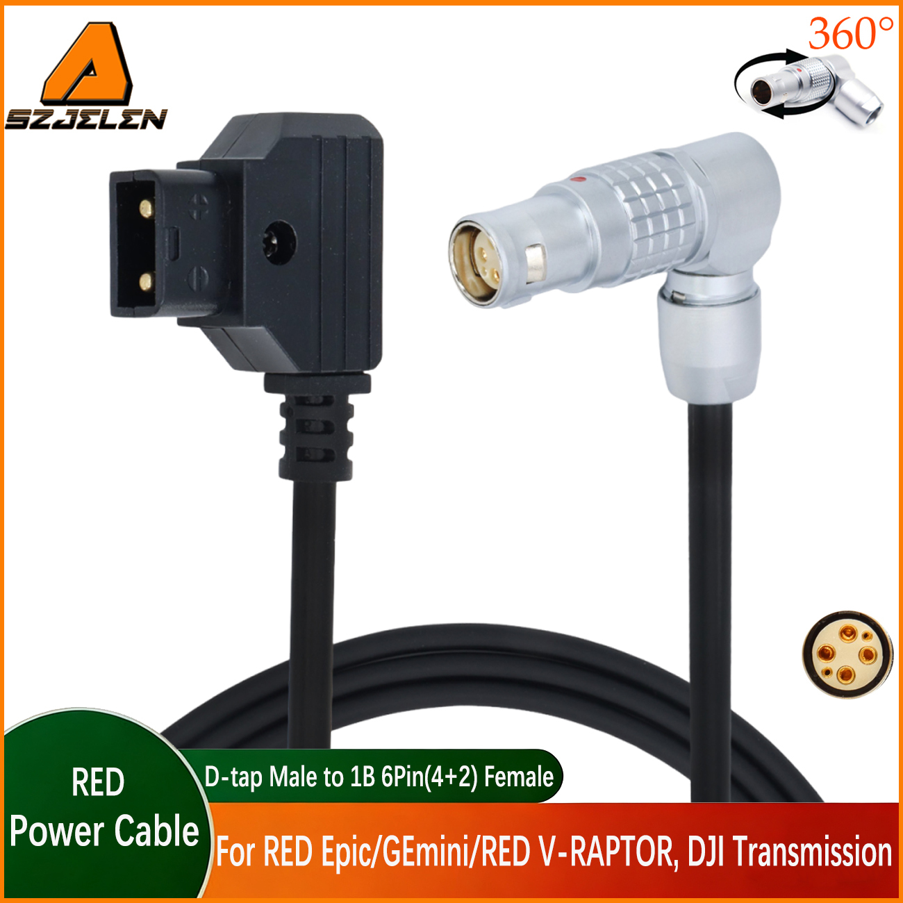 Power Cable D-tap to 1B 6Pin(4+2) Female for RED Epic/GEmini/RED V-RAPTOR, DJI Transmission