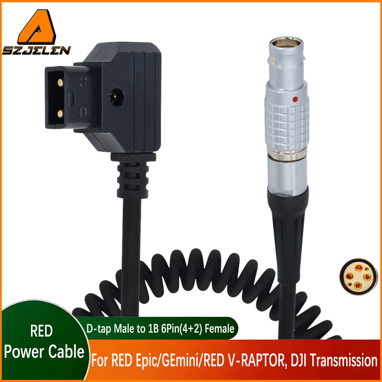 Power Cable D-tap to 1B 6Pin(4+2) Female for RED Epic/GEmini/RED V-RAPTOR, DJI Transmission