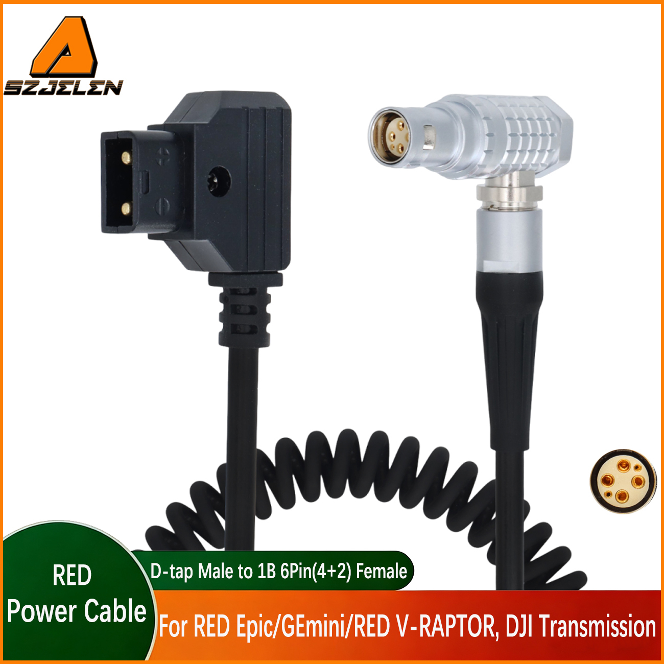 Power Cable D-tap to 1B 6Pin(4+2) Female for RED Epic/GEmini/RED V-RAPTOR, DJI Transmission