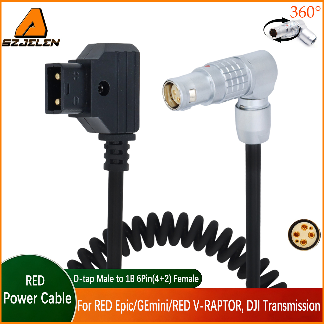 Power Cable D-tap to 1B 6Pin(4+2) Female for RED Epic/GEmini/RED V-RAPTOR, DJI Transmission
