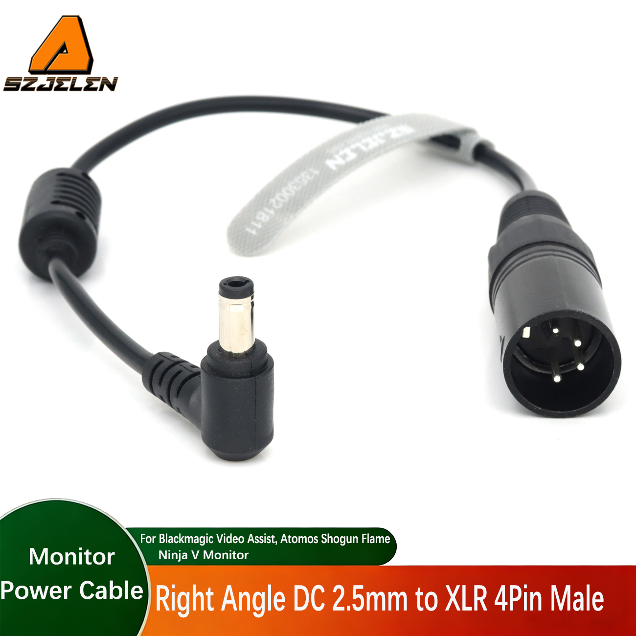12V Power Cable XLR 4Pin to DC 5.5x2.5mm for Blackmagic Video Assist, Atomos
