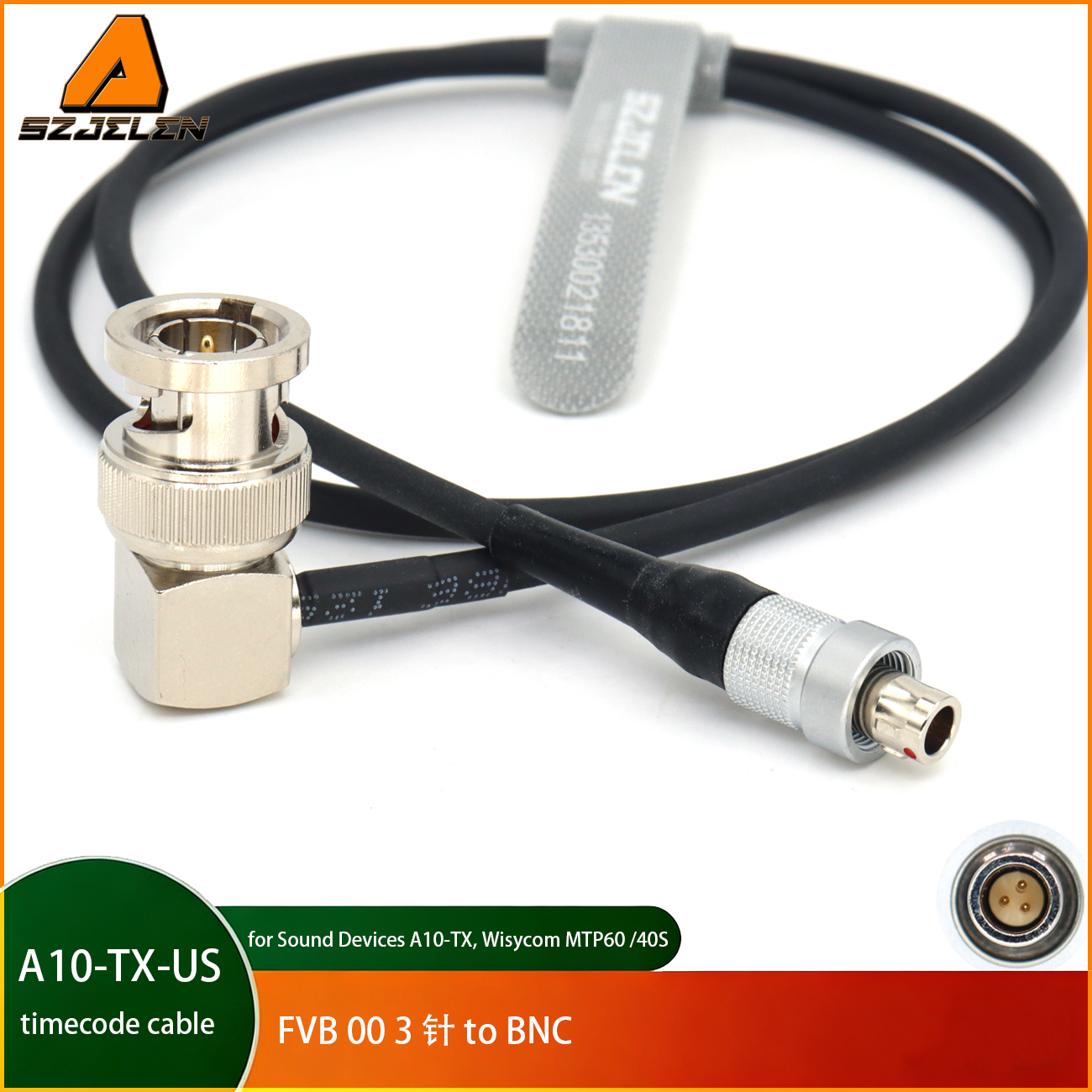 FVB 00 3Pin to BNC Timecode Cable for Sound Devices A10-TX, Wisycom MTP60 MTP40S