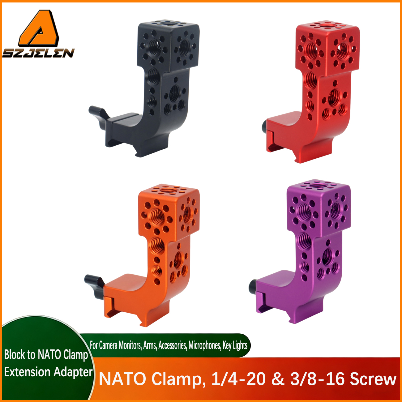 3/8" Screw Thread Square Expansion Block to NATO Clamp Extension Adapter