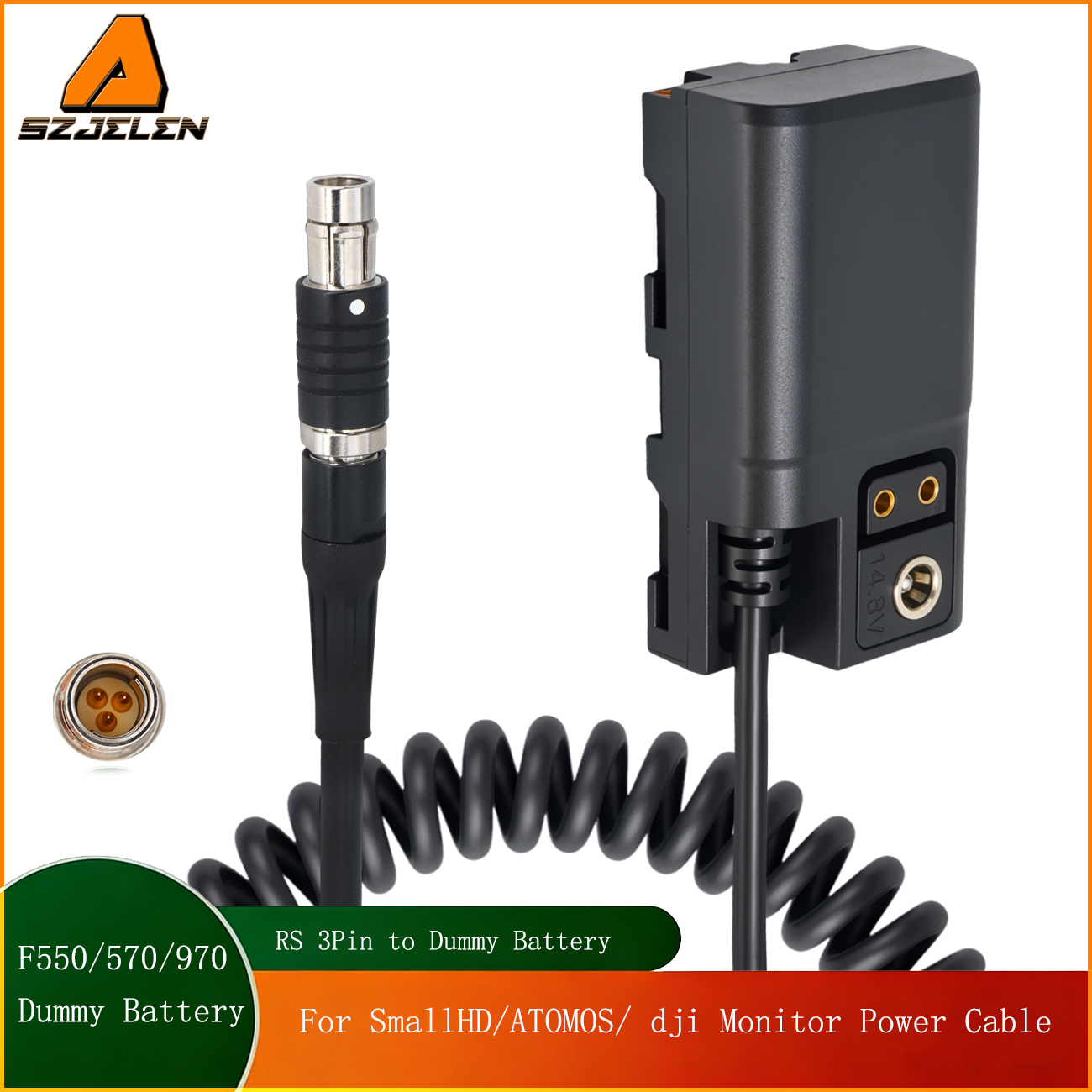 D-tap/0B/RS to NP-F970 Dummy Battery Power Cable for SmallHD, Atomos Ninja/Shinobi Monitor, Blackmagic BMPCC 6K Pro, Z CAM, LED Video Lights, Wireless Transmitters