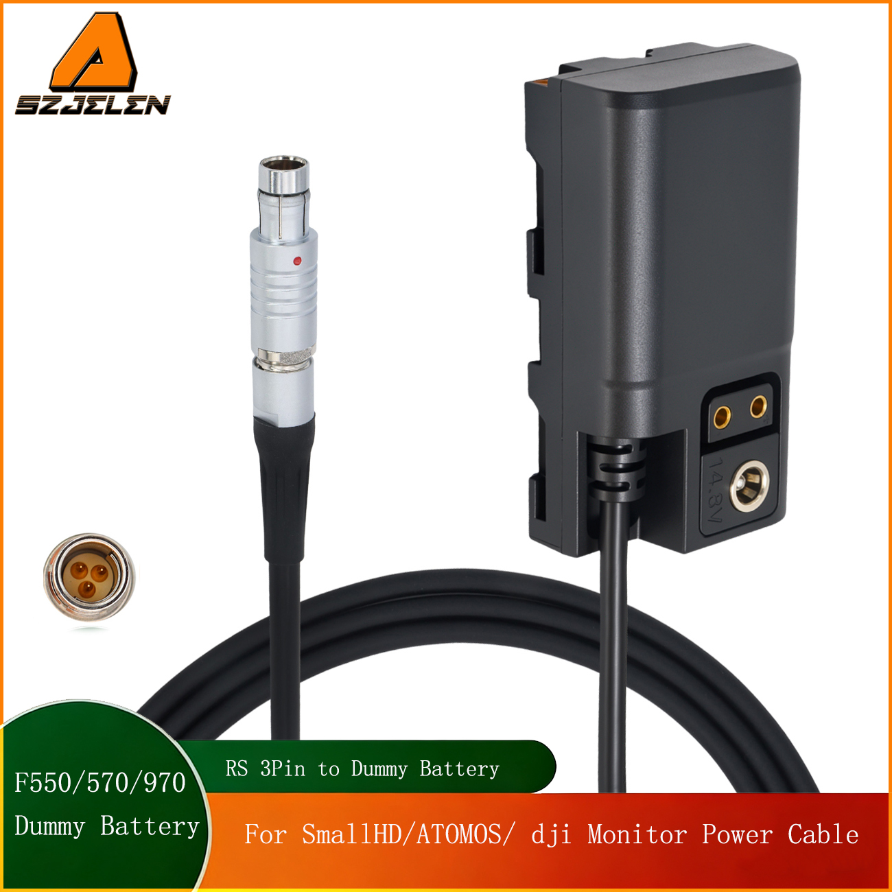 D-tap/0B/RS to NP-F970 Dummy Battery Power Cable for SmallHD, Atomos Ninja/Shinobi Monitor, Blackmagic BMPCC 6K Pro, Z CAM, LED Video Lights, Wireless Transmitters
