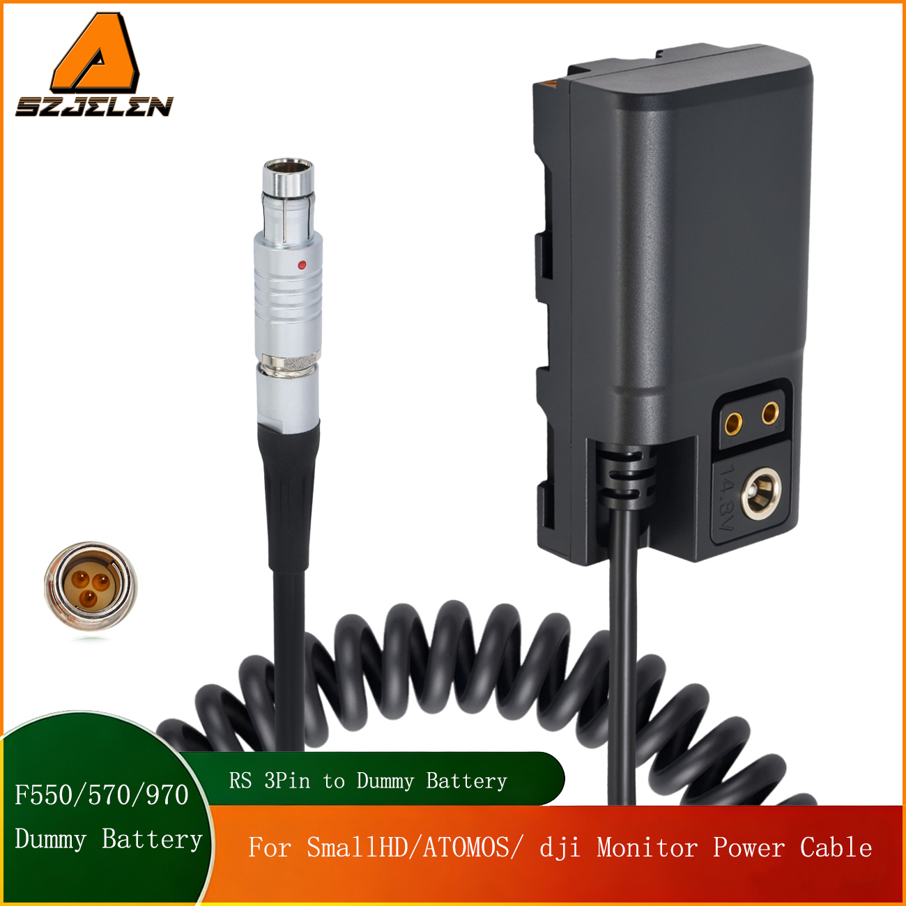 D-tap/0B/RS to NP-F970 Dummy Battery Power Cable for SmallHD, Atomos Ninja/Shinobi Monitor, Blackmagic BMPCC 6K Pro, Z CAM, LED Video Lights, Wireless Transmitters
