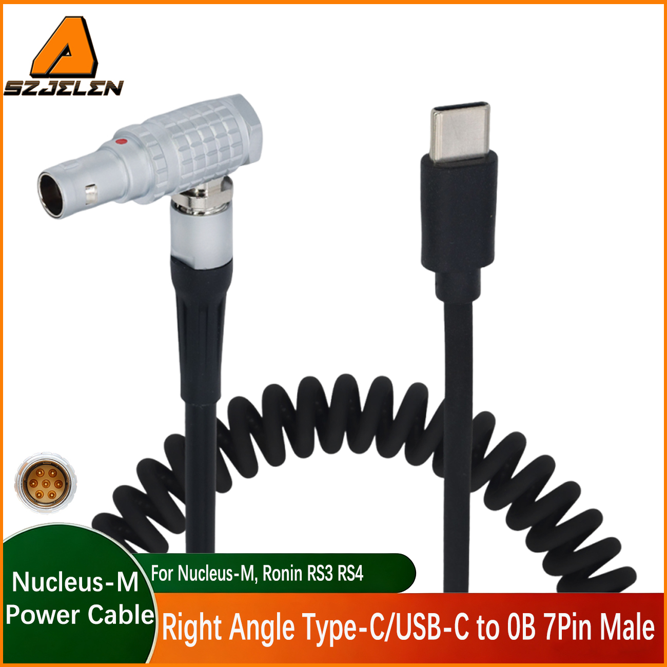 Nucleus-M Power Coiled Cable for DJI Ronin RS3 RS4 Type-C To 0B 7Pin for TILTA