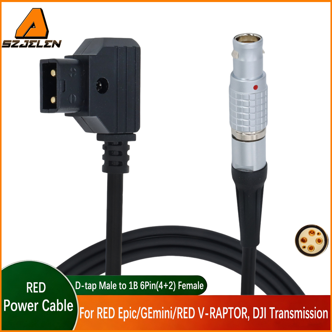 Power Cable D-tap to 1B 6Pin(4+2) Female for RED Epic/GEmini/RED V-RAPTOR, DJI Transmission