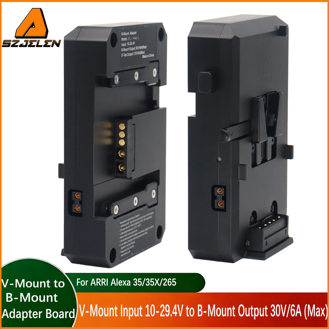 B-Mount Adapter, V-mount battery Input 10-29.4V to B-Mount Output 30V/6A (Max) for Arri Alexa 35/35X/265