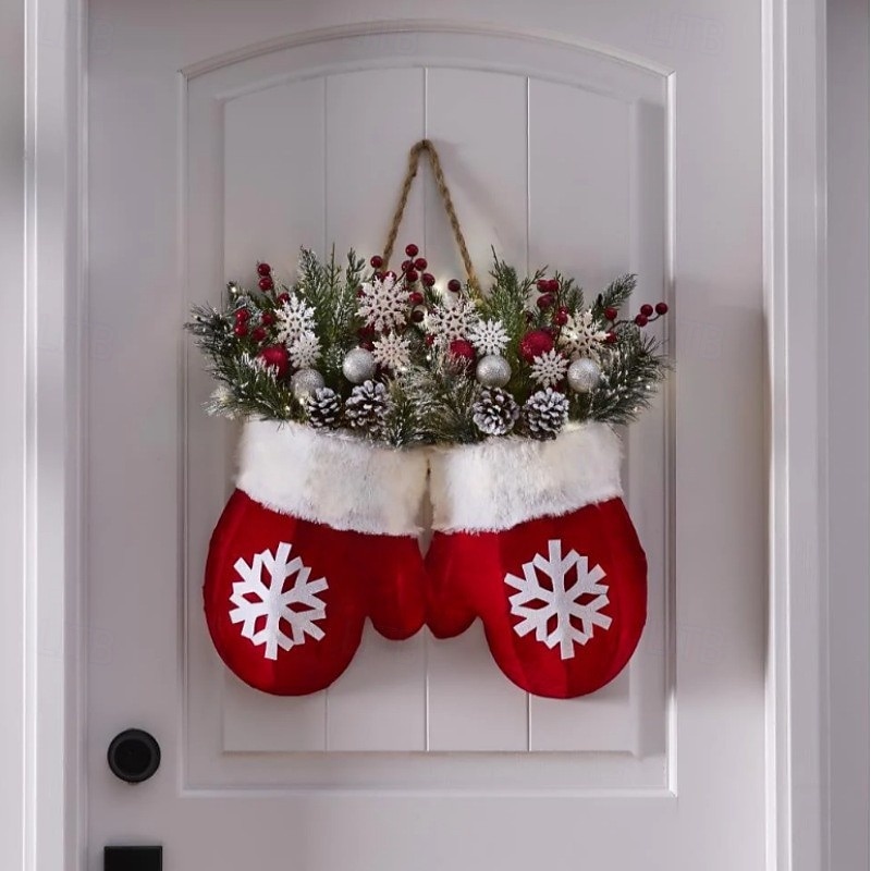 Twinkling Christmas Mitten Wreath with 120 LED Lights Illuminated Holiday Wreaths with Artificial Pine Branches, Red Berries, and Frosted Pinecones Artificial Christmas Wreath for Front Door Decor 2025 - $30.99 &ndash;P9