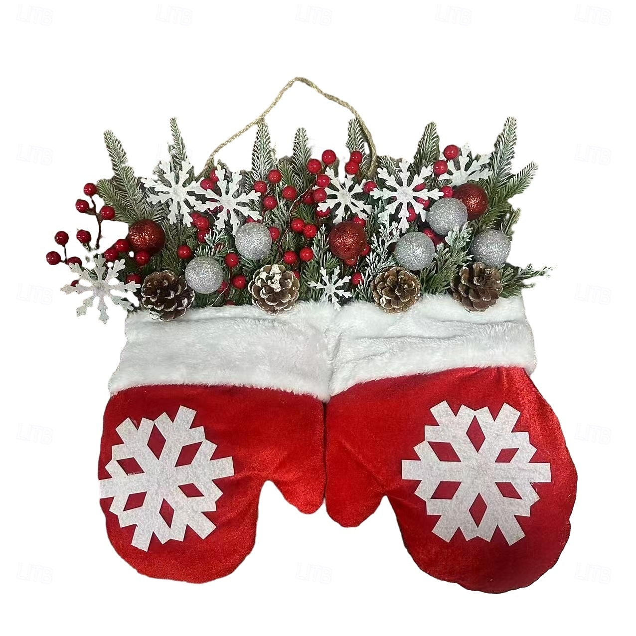 Twinkling Christmas Mitten Wreath with 120 LED Lights Illuminated Holiday Wreaths with Artificial Pine Branches, Red Berries, and Frosted Pinecones Artificial Christmas Wreath for Front Door Decor 2025 - $30.99 &ndash;P15