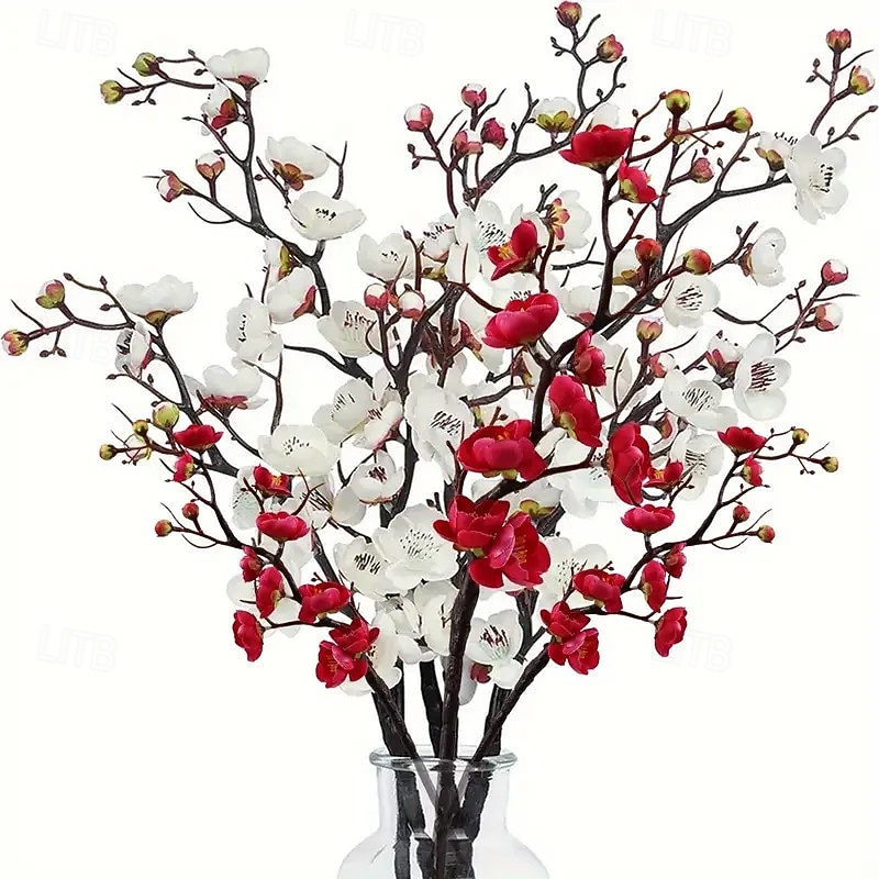 6pcs Christmas Artificial Plum Blossom Stems, Tall Fake Flower Branches for DIY Christmas New Year Decorations, Vase Centerpiece Display, Home Spring Winter Aesthetic Room Decor 2025 - $17.49 &ndash;P7