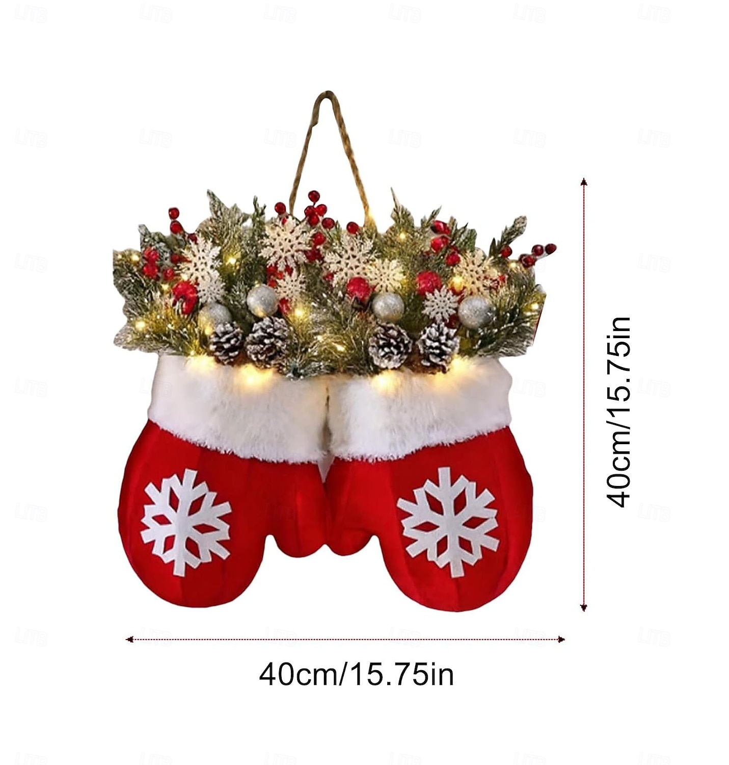 Twinkling Christmas Mitten Wreath with 120 LED Lights Illuminated Holiday Wreaths with Artificial Pine Branches, Red Berries, and Frosted Pinecones Artificial Christmas Wreath for Front Door Decor 2025 - $30.99 &ndash;P16