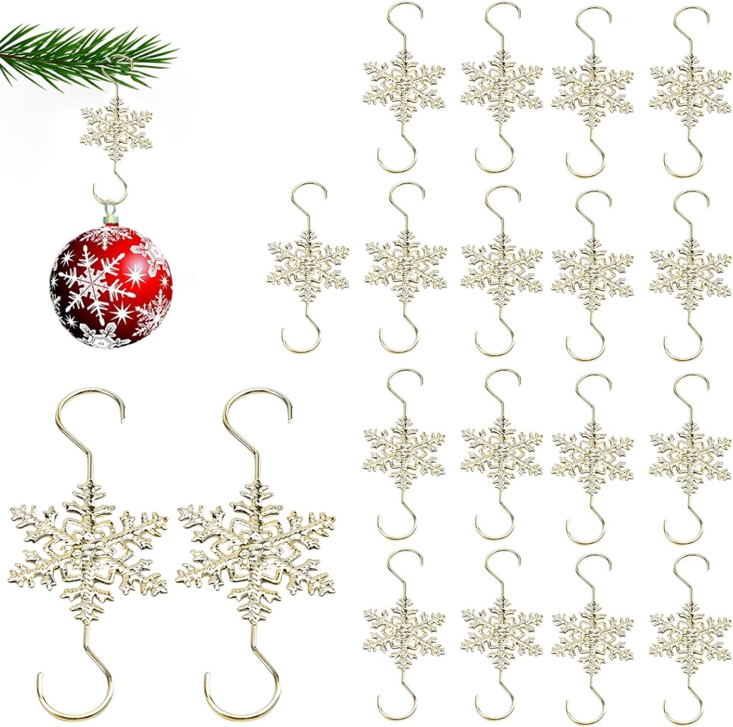 2025 Christmas Hot Sale4Christmas S-Hooks - Metal Hanging Hooks with Snowflake Charms for Ornaments, Garland (20pcs)