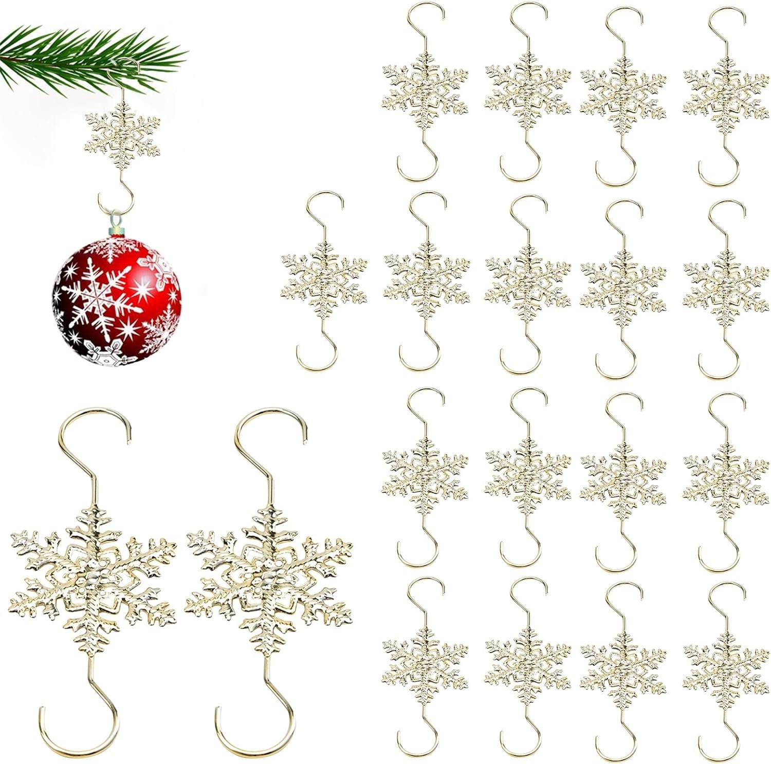 2025 Christmas Hot Sale4Christmas S-Hooks - Metal Hanging Hooks with Snowflake Charms for Ornaments, Garland (20pcs)