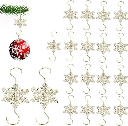 2025 Christmas Hot Sale4Christmas S-Hooks - Metal Hanging Hooks with Snowflake Charms for Ornaments, Garland (20pcs)