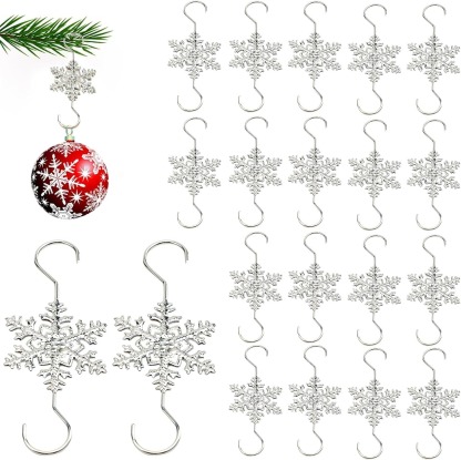 2025 Christmas Hot Sale4Christmas S-Hooks - Metal Hanging Hooks with Snowflake Charms for Ornaments, Garland (20pcs)