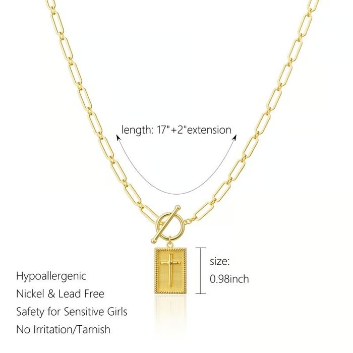 ✝️ Cross Pendant Paperclip Chain Necklace, alloy, Unisex, Waterproof and Sweat-Resistant, Fade-Proof