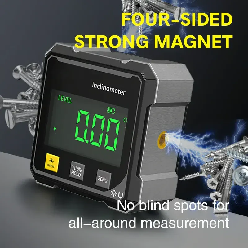 4-Side Magnetic Digital Angle Gauge with Laser