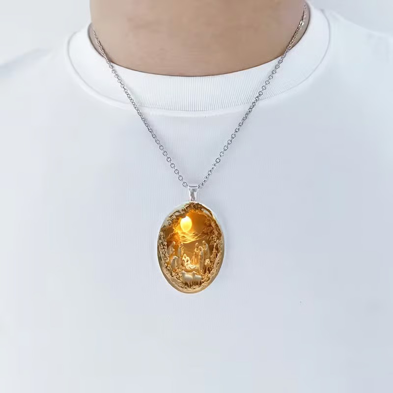 🔥LAST DAY 50% OFF - 🙏Nativity Scene Oval Pendant Necklace