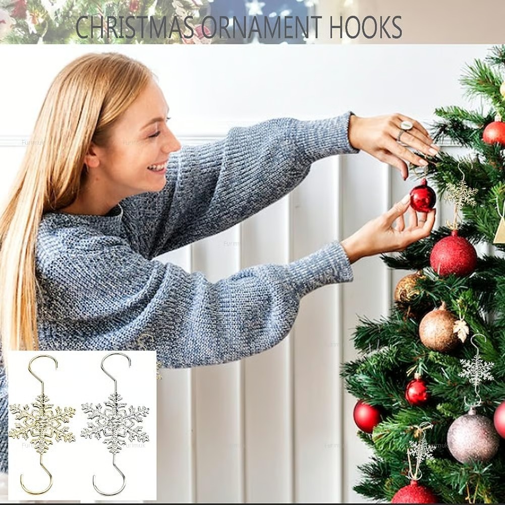 2025 Christmas Hot Sale4Christmas S-Hooks - Metal Hanging Hooks with Snowflake Charms for Ornaments, Garland (20pcs)