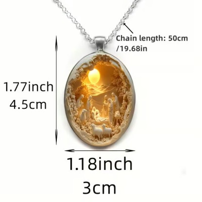 🔥LAST DAY 50% OFF - 🙏Nativity Scene Oval Pendant Necklace