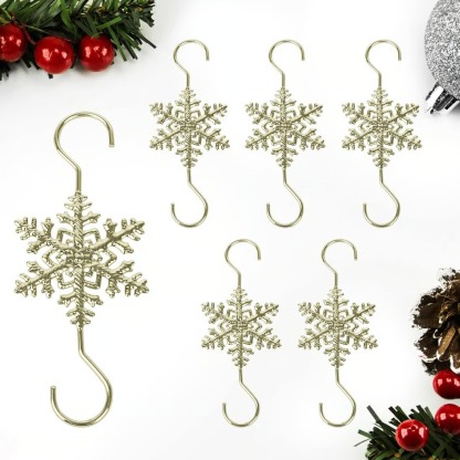2025 Christmas Hot Sale4Christmas S-Hooks - Metal Hanging Hooks with Snowflake Charms for Ornaments, Garland (20pcs)