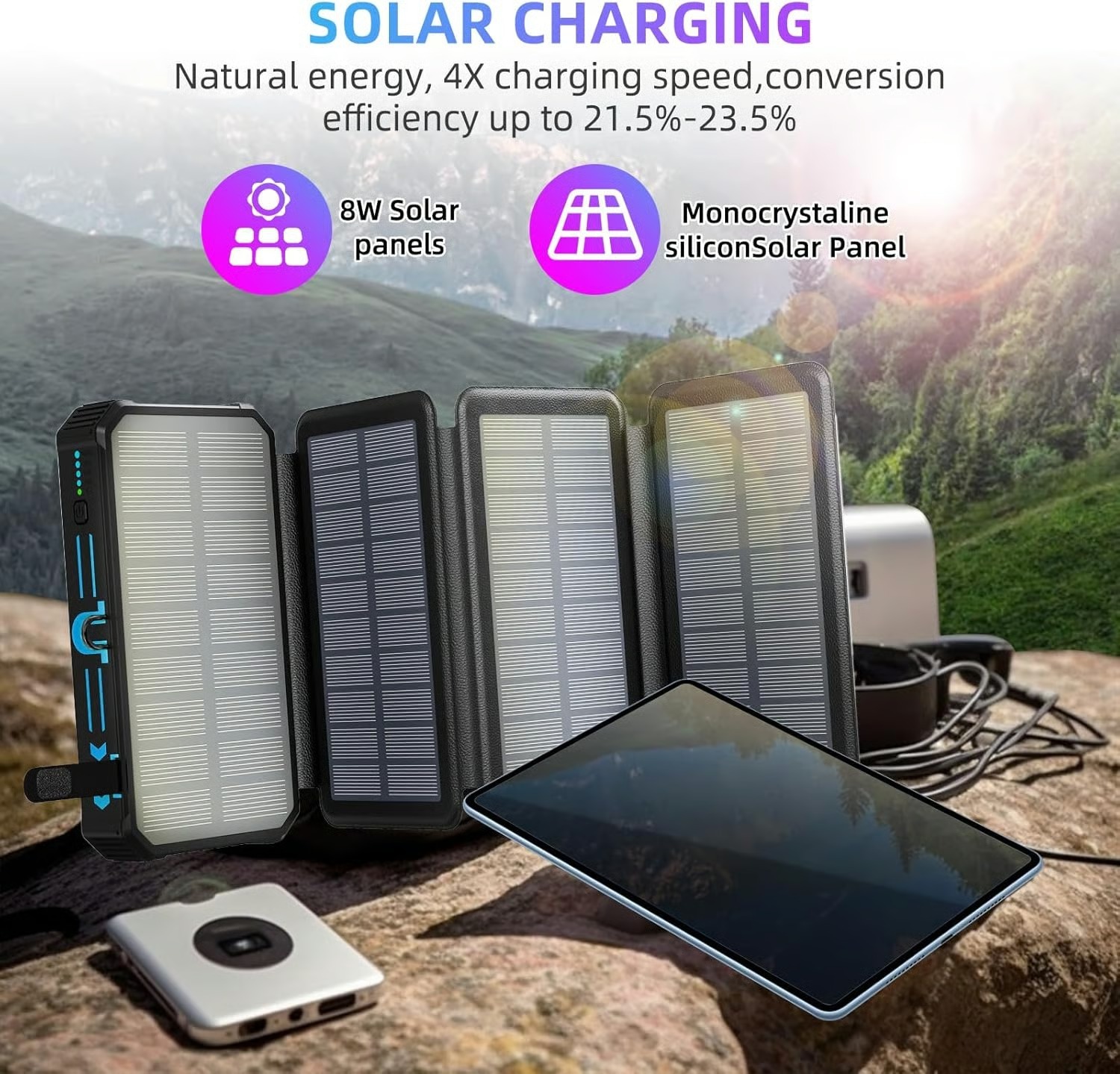 Outdoor Foldable Solar Large Capacity Charger Mobile Power Bank