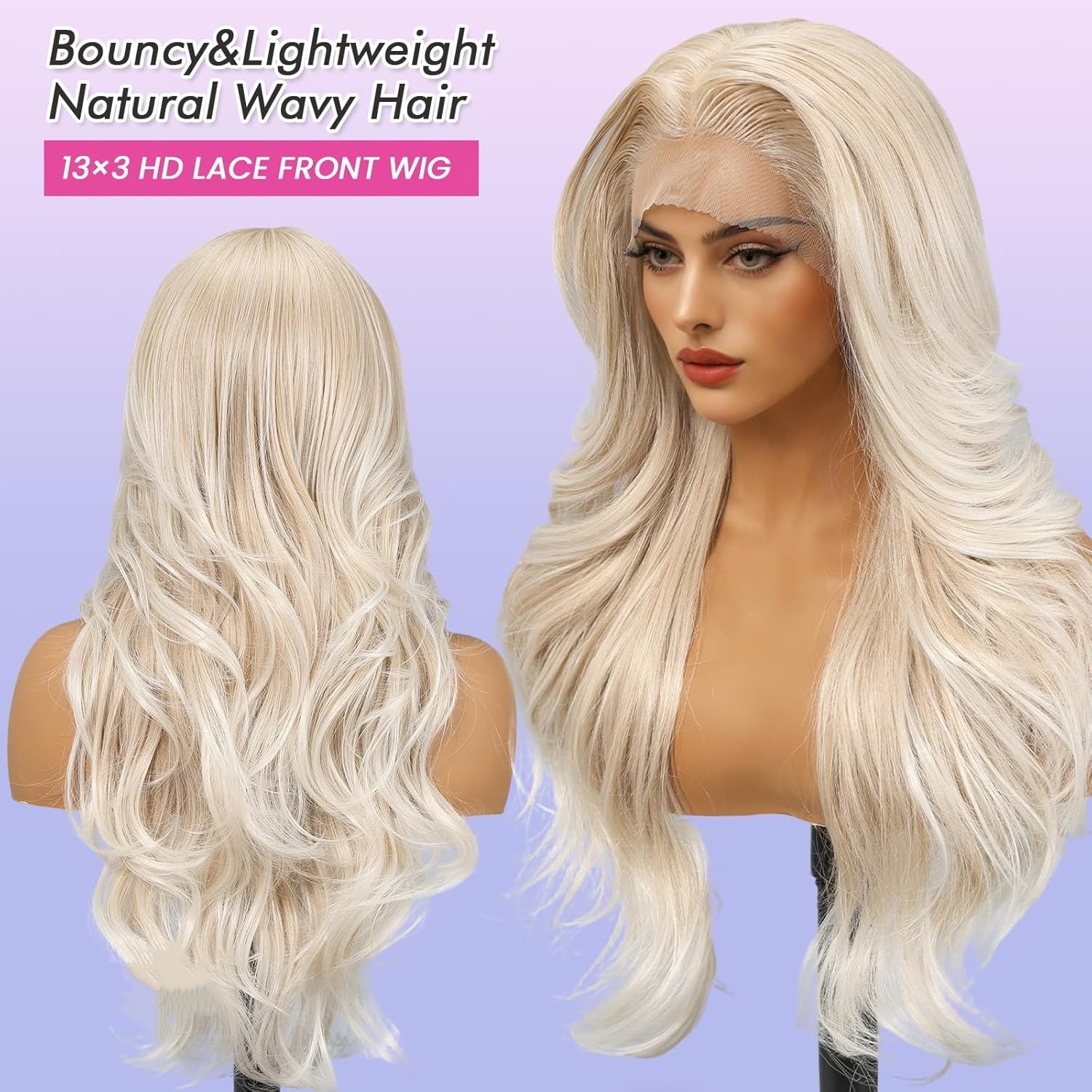 Blonde 13×6 Lace Front Wig Long Blonde Body Wave Wigs for White Women Middle Part Synthetic Heat Resistant Fiber Wig for Daily Cosplay