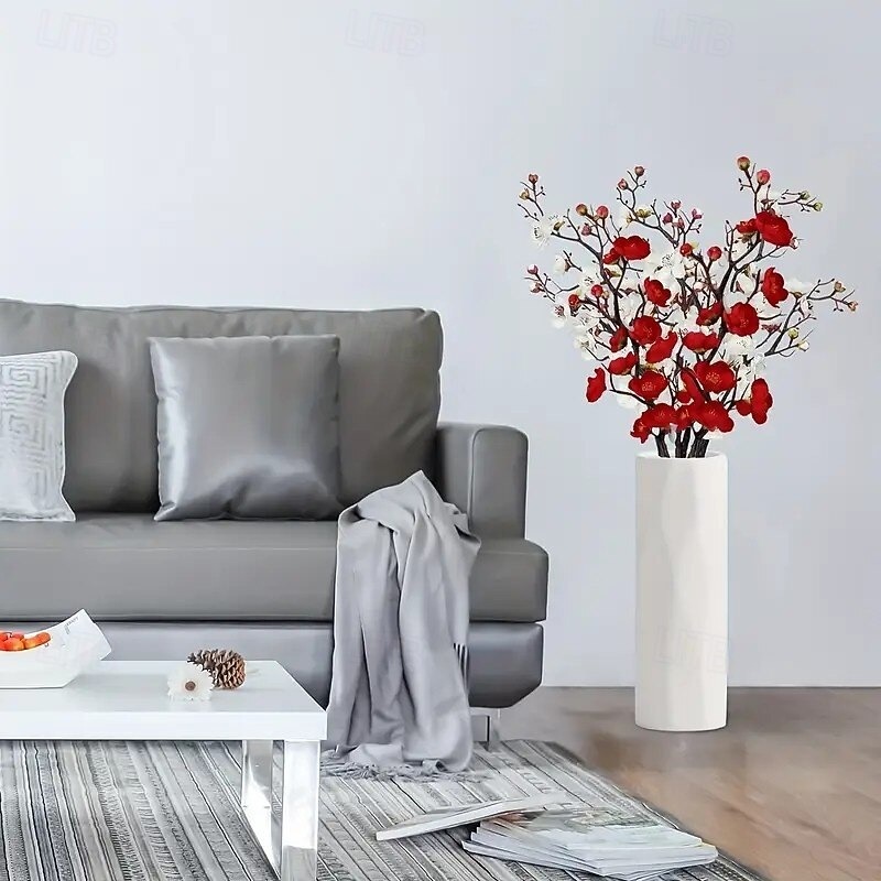  6pcs Christmas Artificial Plum Blossom Stems, Tall Fake Flower Branches for DIY Christmas New Year Decorations, Vase Centerpiece Display, Home Spring Winter Aesthetic Room Decor