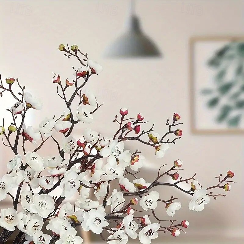  6pcs Christmas Artificial Plum Blossom Stems, Tall Fake Flower Branches for DIY Christmas New Year Decorations, Vase Centerpiece Display, Home Spring Winter Aesthetic Room Decor