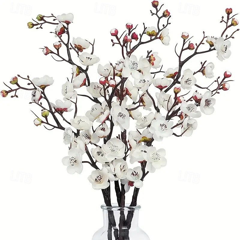  6pcs Christmas Artificial Plum Blossom Stems, Tall Fake Flower Branches for DIY Christmas New Year Decorations, Vase Centerpiece Display, Home Spring Winter Aesthetic Room Decor