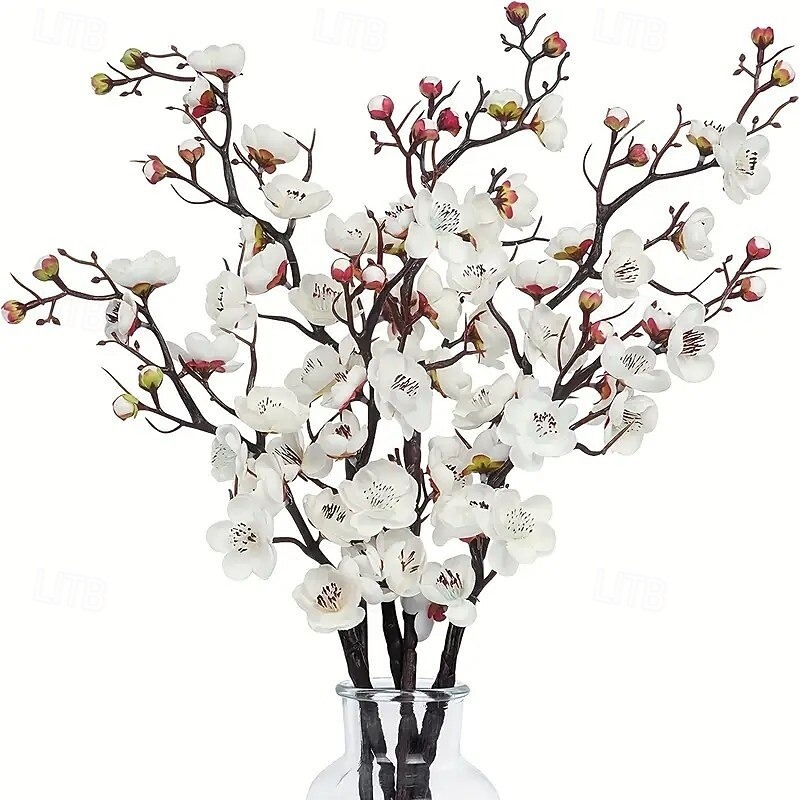  6pcs Christmas Artificial Plum Blossom Stems, Tall Fake Flower Branches for DIY Christmas New Year Decorations, Vase Centerpiece Display, Home Spring Winter Aesthetic Room Decor