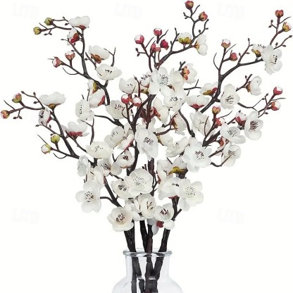  6pcs Christmas Artificial Plum Blossom Stems, Tall Fake Flower Branches for DIY Christmas New Year Decorations, Vase Centerpiece Display, Home Spring Winter Aesthetic Room Decor