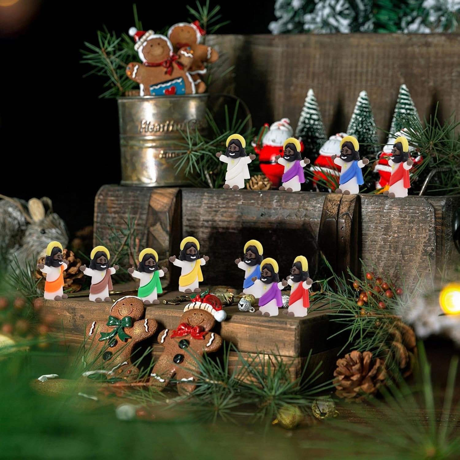 Black Little Tiny Jesus Mini Jesus Figurines in Bulk Original Design to Hide and Seek Religious Party Favors Baptism Gift for Easter Egg Stuffers Fillers