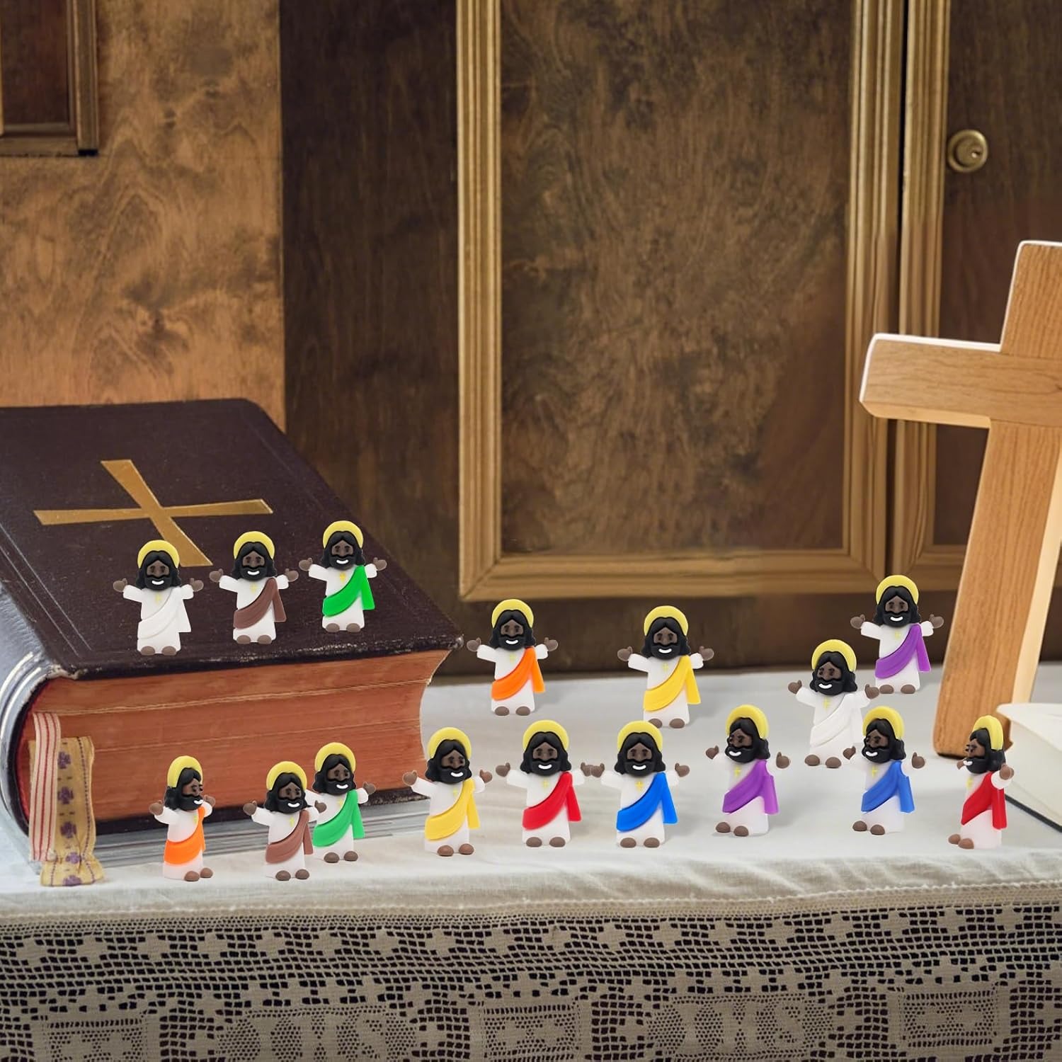 Black Little Tiny Jesus Mini Jesus Figurines in Bulk Original Design to Hide and Seek Religious Party Favors Baptism Gift for Easter Egg Stuffers Fillers