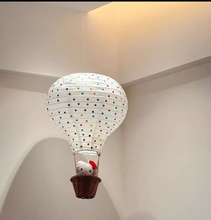 Hello Kitty Hot Air Balloon Night Light DIY Material Kit, Cute Lampshade for Girls' Bedroom, Hanging Ornament, Decoration