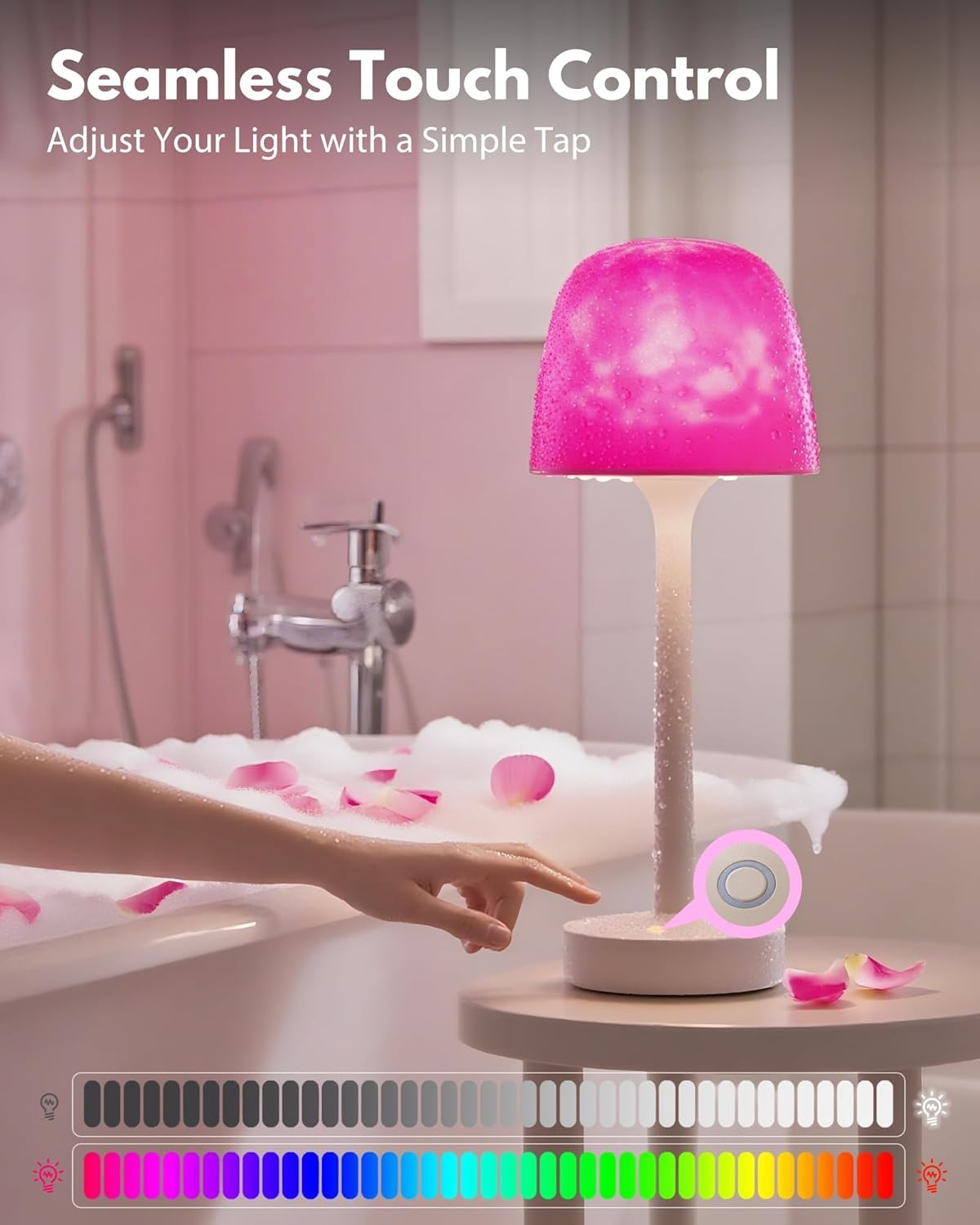 Spa-Like Shower Lamp - Waterproof Bathroom Lamp with 16 Color Ocean Wave Projector, Rechargeable Shower Light with Touch & Remote Control, Cordless Light for Inside Shower/Bathtub